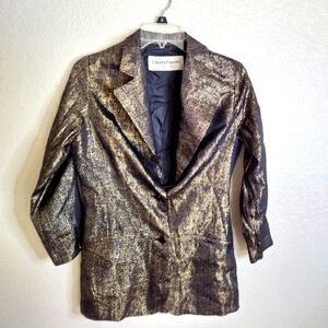 Alberta Ferretti single breasted metallic gold women's blazer sz 8